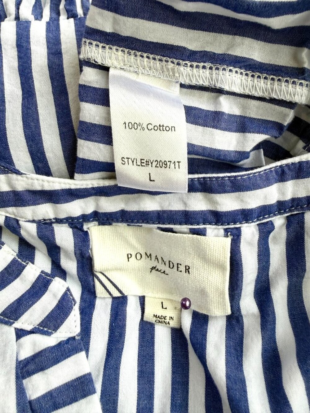 Pomander Place Navy and White Striped V-Neck Tiered Mini Dress - Picture 7 of 9